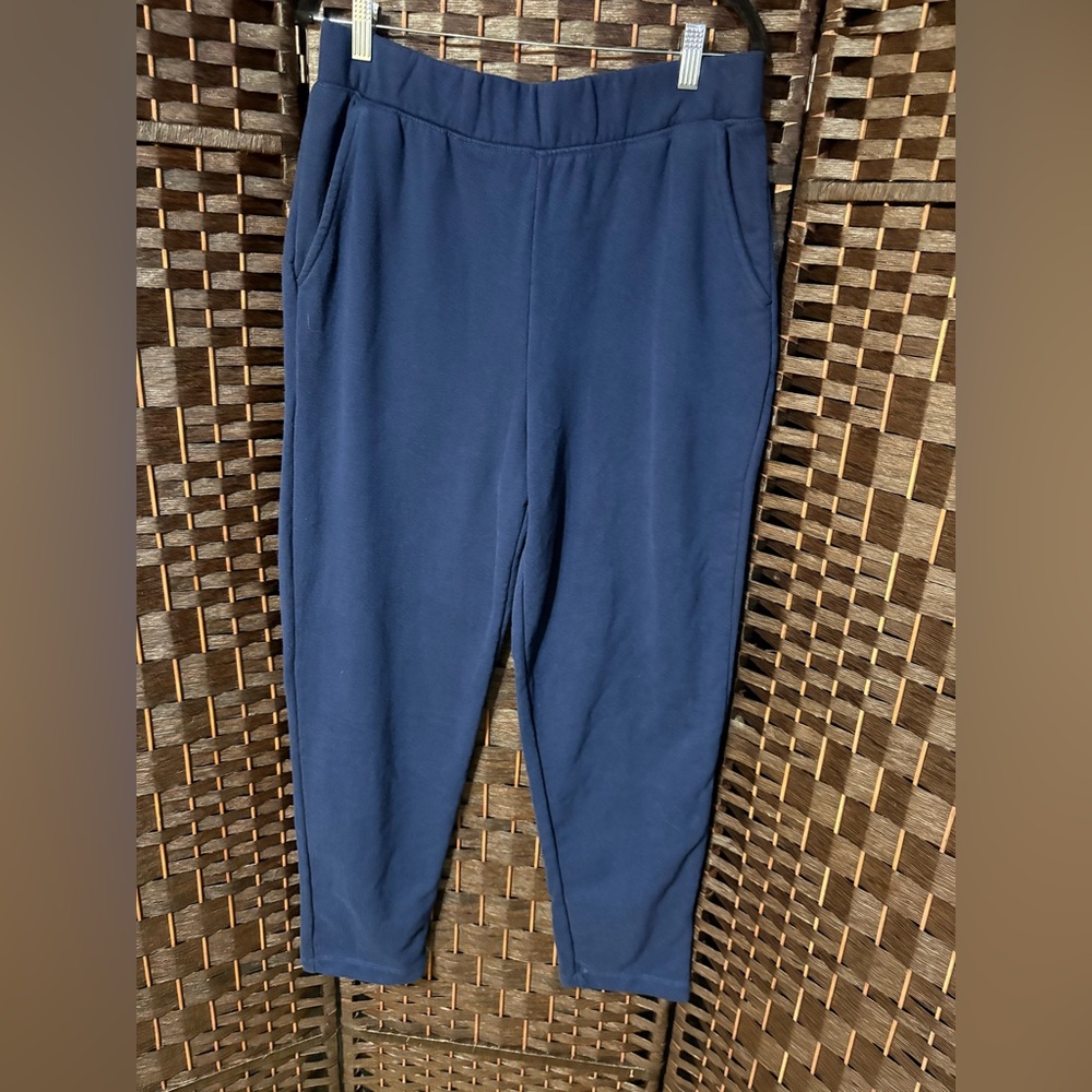 Lands’ End Navy Sweatpants Women’s Small Cotton Fleece Elastic Waist Pockets